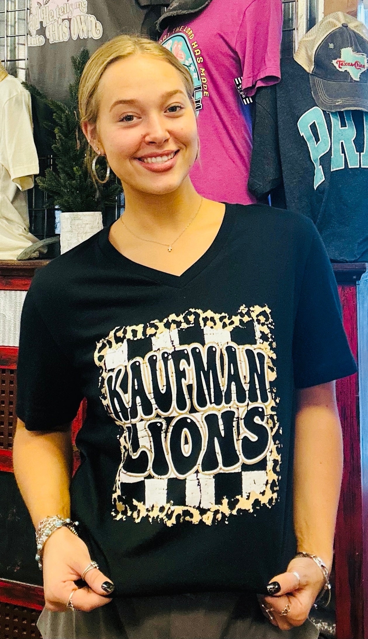 Kaufman Lions Animal Print & Checkered Youth Tee