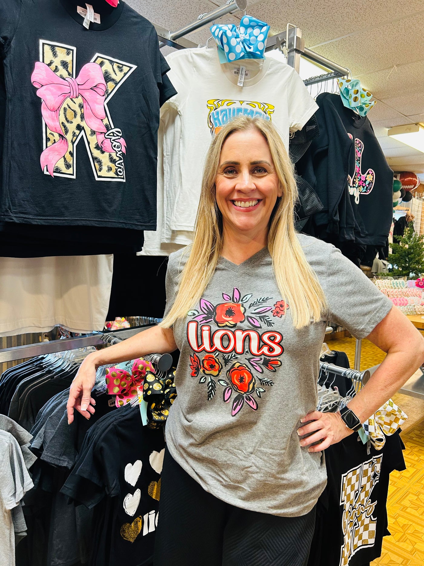 Lions Floral Red, Pink, and Turquoise Tee