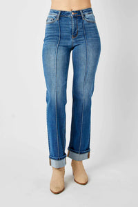 Judy Blue High Waist Front Seam Detail Cuffed Jeans