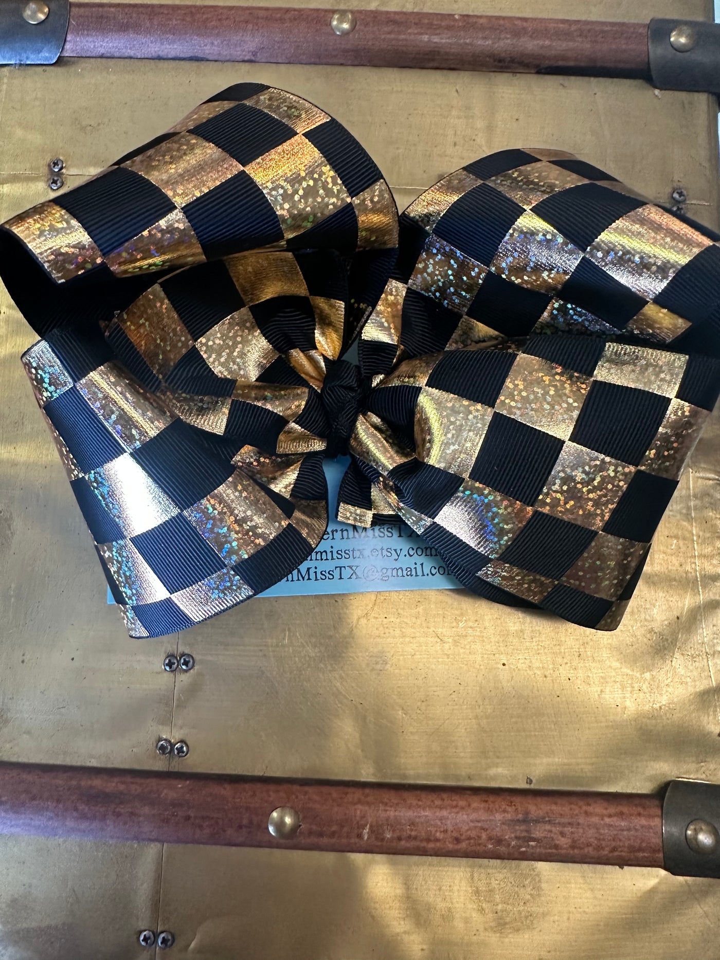 Black and Gold Checkered Texas Sweetheart Bow