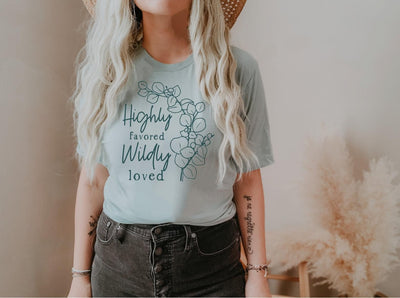 Highly Favored, Wildly Loved Tee and Necklace Combo